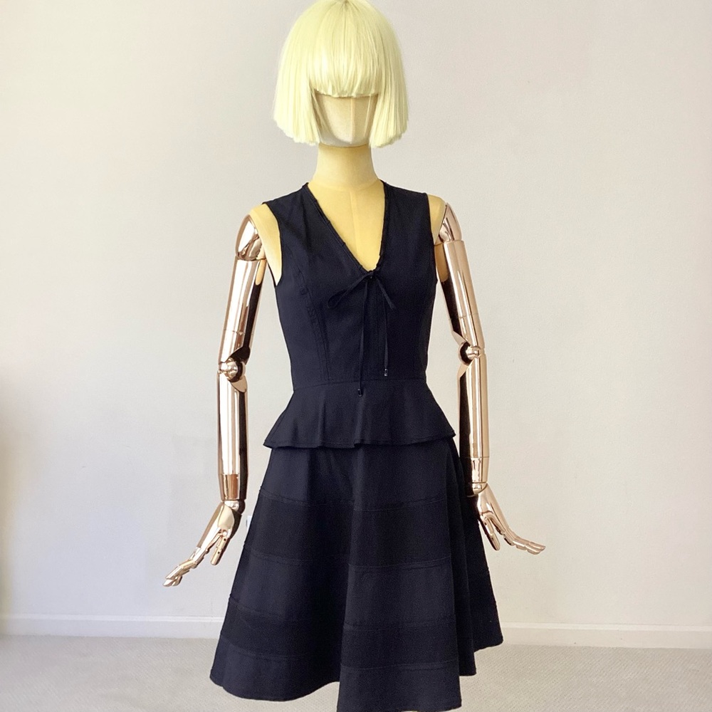 Proenza Schouler Black Tiered V-Neck Peplum Dress